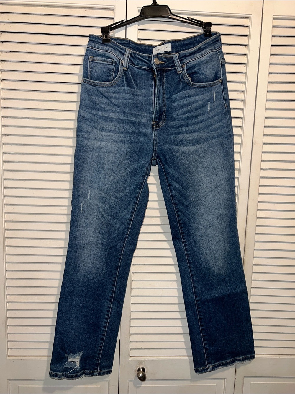 Risen Jeans Womens 11/30 Blue Mid Rise Crop Straight Distressed RDP5301